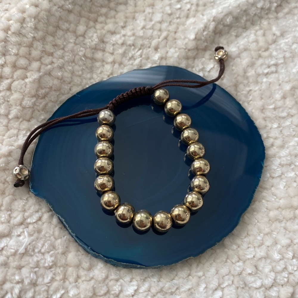 Gold Beaded Bracelet With Rope Ties